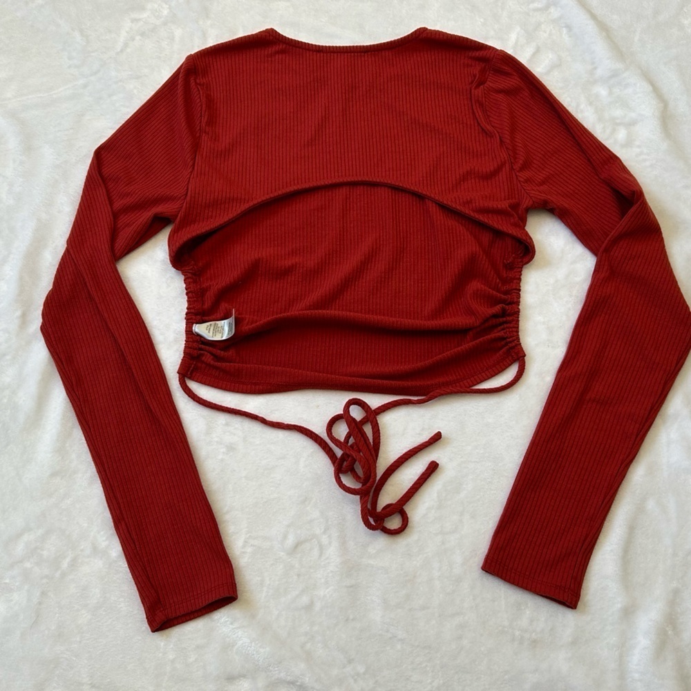 Forever 21 Rust Ribbed Tie-Back Blouse - Picture 6 of 8
